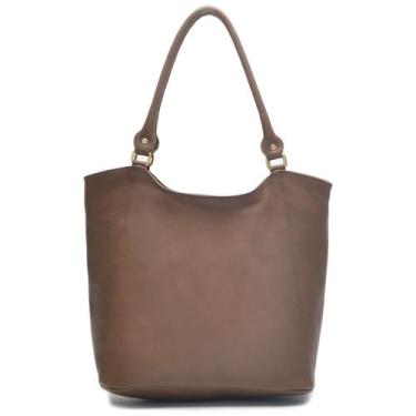 Imagem de Bolsa feminina de couro,ziper e bolso interno. - BELAJU, Caramelo