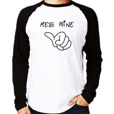 Imagem de Camiseta Raglan He's Mine Manga Longa - Foca na Moda, Branco, Preto, G