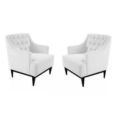 Imagem de Kit 02 Poltronas Decorativa Clássica Capitonê Napa Branco - SA Móveis 