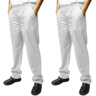 Imagem de Kit 2 Calças Brim 4 Bolsos Total Elástico - EQUIVALE, XG, Branco