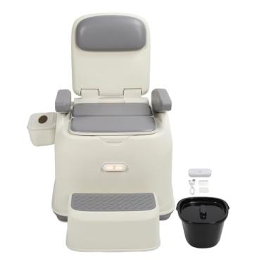 Imagem de Cômoda de cabeceira Vomeko, couro PU anti-odor, braços giratórios, luz noturna, banquinho para os pés, banheiro portátil, banheiro móvel, banheiro para idosos, para idosos e (Balde interno cinza)