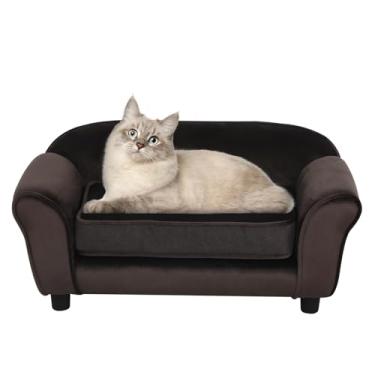 Imagem de Getifun Sofá-cama para cães pequenos, sofá de veludo para gatos com almofada lavável e pernas de plástico (74 x 40 x 32 cm (marrom)