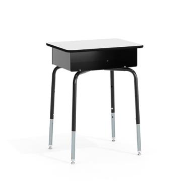 Imagem de Flash Furniture Mesa para estudantes – Mesa de estudante cinza aberta – 61 cm L x 45 cm P Mesa de frente aberta ajustável para aprendizagem escolar ou remota