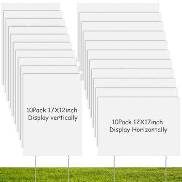Imagem de Wesiti Pacote com 20 placas de quintal em branco com estacas 43 x 30 cm placa de gramado plástico ondulado dupla face placas de venda de garagem com estacas para aluguel placa para quintal de festa (branco)