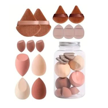 Imagem de Kit 14 Esponjas de Maquiagem Facial Macia Corretivo Base com Frasco (Marrom)