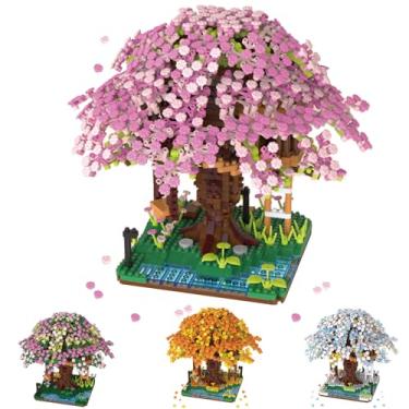 Imagem de Famiredo Conjunto de mini blocos de flores artificiais para adultos com flores de cerejeira, primavera/verão/outono/inverno, conjunto de blocos de casa de buquê, adequado para presente/decoração de