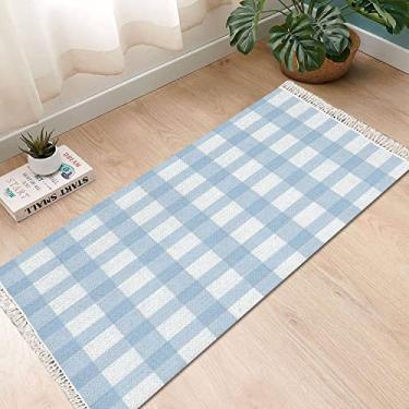 Imagem de Boho Tapete de área azul bebê xadrez xadrez búfalo sem costura tapete de corrida tapete minimalista decoração de quarto interior exterior tapete tecido entrada lavanderia quarto tapete 8 x 1,5 m