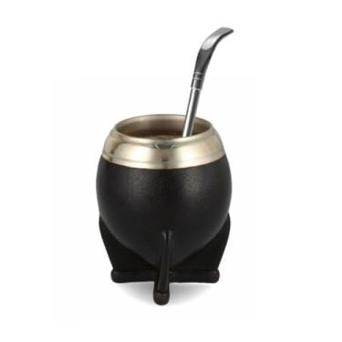 Imagem de Generic Forro de cerâmica Yerba Mate Cup Argentina Gourd with Mate Bombilla Straw (Preto), médio