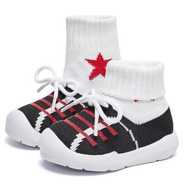 Imagem de MORENDL Tênis infantil infantil sem cadarço para caminhada para meninos e meninas, Sapatos pretos, 12-15 meses