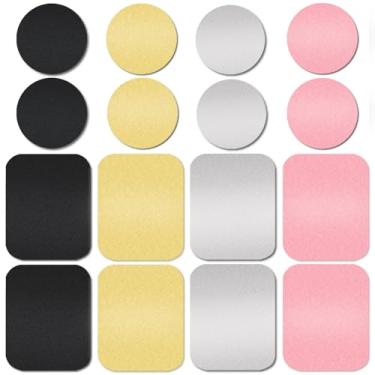 Imagem de 16 peças de placa de metal para carro com adesivo para montagem magnética sem suporte, celular, GPS e tablet da ACKLLR, 8 retangulares e 8 redondos, preto, prata, ouro, ouro rosa dourado