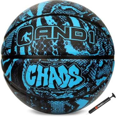 Imagem de AND1 Chaos Basketball & Pump (Jungle Series) - Streetball tamanho 7 oficial (75 cm), feito para jogos de basquete internos e externos (azul/preto)