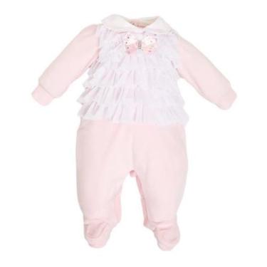 Imagem de Macacão Plush Luxo Bebê Menina Inverno Rendado Lessa B8898 - Lessa Kid