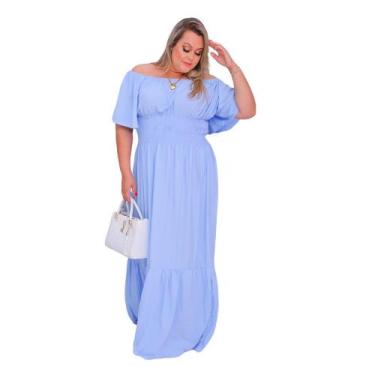 Imagem de Vestido Evangélico plus size listrado - DONNALU, Azul claro, G2