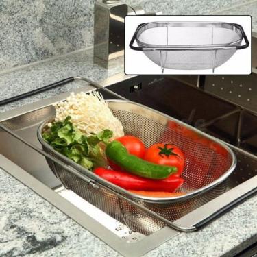 Imagem de Escorredor de macarrão peneira de pia retangular inox - KE HOME