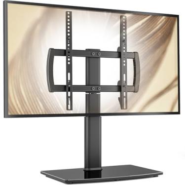 Imagem de Suporte universal giratório/mesa para TV de 27 a 60 polegadas TVs 80 graus giratório, altura ajustável de 4 níveis, base de vidro temperado resistente, suporta telas de até 45 kg, HT04B-001