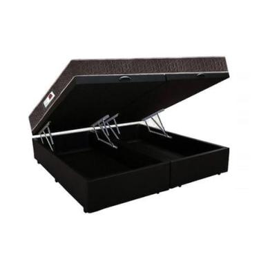 Imagem de Cama Box Baú Casal Colchão Classic Mola Ensacada + Box Bipartido Sintético Preto Serra Negra 70X138X188