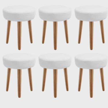 Imagem de Kit 06 Banqueta Alta Julia Industrial 55cm Pé Palito Carvalho Corino Branco - Ahz Móveis