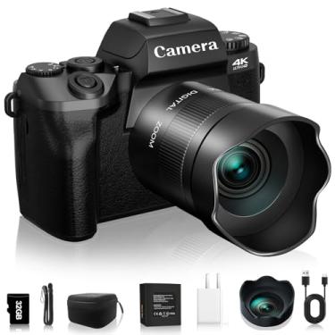 Imagem de Câmeras digitais para fotografia, NIKICAM 4K 64MP WiFi Vlogging Camera para YouTube com tela de toque de 4”, câmera dupla, flash, cartão TF de 32GB, tampa da lente e bateria de 3000mAH - preto