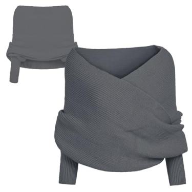 Imagem de Cachecol de malha quente para mulheres, cachecol de malha quente com mangas, moda de inverno, xale de crochê espesso para mulheres, presente de inverno, uso interno ao ar livre, envoltórios para