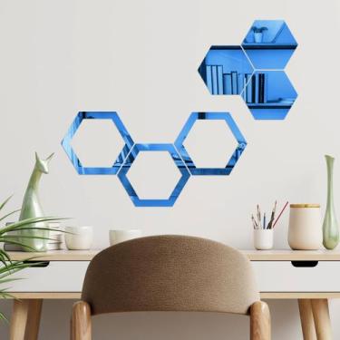 Imagem de Espelho Decorativo Colmeia Hexagonal Vazada Azul - Inove Papéis de Par