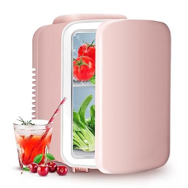 Imagem de YSSOA - Mini frigorífico de 4 litros, 6 latas, refrigerador portátil e aquecedor, frigoríficos compactos para alimentos, bebidas, cuidados com a pele, computador de escritório, cor rosa