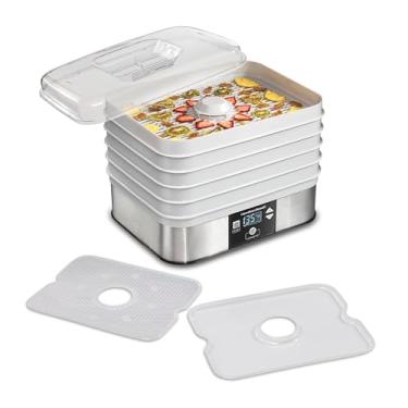 Imagem de Hamilton Beach Desidratador digital de alimentos para frutas e macarrão, vegetais e mais, 5 bandejas, temperatura ajustável, temporizador de 48 horas + desligamento automático, cinza (32100A)