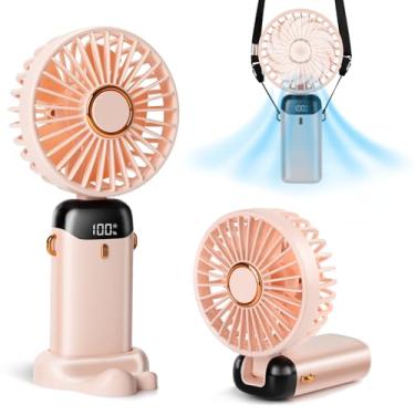 Imagem de Ventilador portátil portátil, recarregável tipo C, ventilador operado por bateria de 4000 mAh com tela de LED, dobrável de 90°, vento de 5 velocidades, portátil, pescoço/mesa, ventilador pequeno