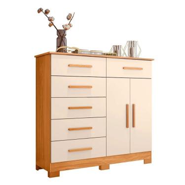 Imagem de Cômoda New Xangai Em Mdp Com 2 Portas E 6 Gavetas Star Confort Carvalho