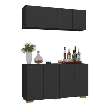 Imagem de Kit Bar Armário Aéreo E Aparador 4 Portas Multimóveis Mp1087 Preto/natural Preto/natural