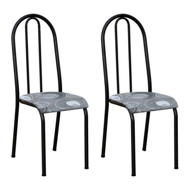 Imagem de Kit 2 Cadeiras De Cozinha Flórida Estampado Pará Cinza Pés De Ferro Preto