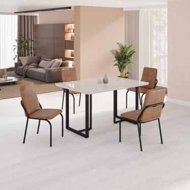 Imagem de Conjunto Sala De Jantar Mesa 120x90cm Base Lunna Tampo Mdf Laca Com Vidro Malibu Marrom Preto