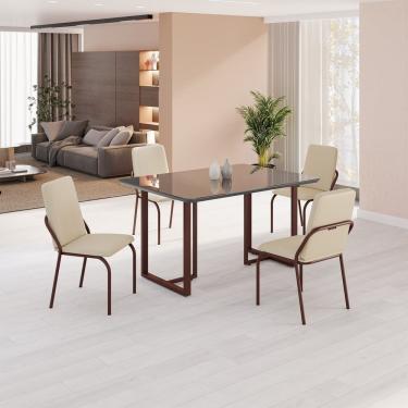 Imagem de Conjunto Sala De Jantar Mesa 120x90cm Base Lunna Tampo Mdf Com Vidro Malibu Creme Marrom