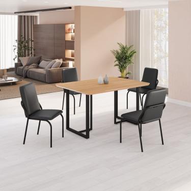 Imagem de Conjunto Sala De Jantar Mesa 120x90cm Base Lunna Tampo Mdf Malibu Preto