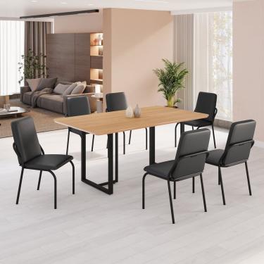 Imagem de Conjunto Sala De Jantar Mesa 160x90cm Base Lunna Tampo Mdf Malibu Preto