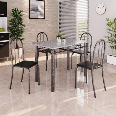 Imagem de Conjunto De Mesa Tubular 100cm X 60cm Tampo Em Granito Com 4 Cadeiras Preto -prata