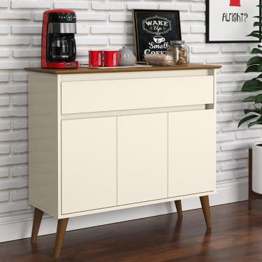Imagem de Aparador Buffet Zeus 1 Gaveta E 3 Portas Pés Madeira Maciça Off White/freijo Off White/freijo