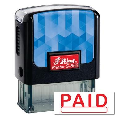 Imagem de Shiny Carimbo de borracha autotintado com carimbo pago, área de impressão de 1,27 cm x 3,5 cm, tinta vermelha, recarregável