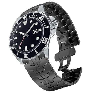 Imagem de Compatível com pulseiras Casio MDV106, pulseira de metal de aço inoxidável de liberação rápida com fecho dobrável de substituição compatível com relógio Casio MDV106-1AV/MTP-VD01 (preta, pulseira de