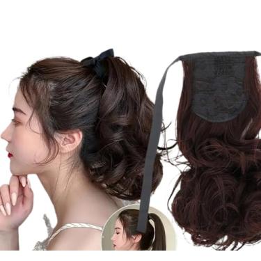 Imagem de Extensão Rabo de Cavalo com Fita – Liso, Ondulado ou Cacheado | Várias Cores e Tamanhos | Cabelo Orgânico Natural (R de Cavalo Castanho Rubi Ondulado fita 60cm 62 gramas 06)