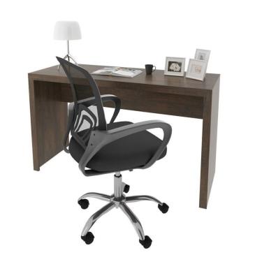 Imagem de Escrivaninha 127cm Me4135 Com Cadeira Diretor Tela Mesh Tok 3310 Espresso Móveis Rústico
