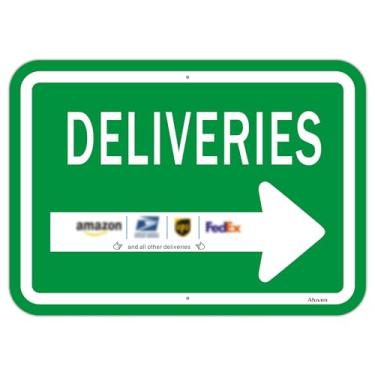 Imagem de Entregas com placa de seta para a direita 25,4 cm x 35,5 cm Instruções de entrega do pacote para FedEx Amazon Ups Placa USPS Metal Refletiva Ferrugem Alumínio Proteção UV Impermeável Uso Externo