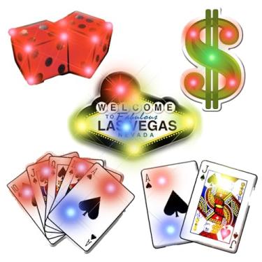 Imagem de Broches de luz piscante estilo Vegas para pôquer, blackjack e jogos de dados, festa e acessórios de moda, pacote com 5