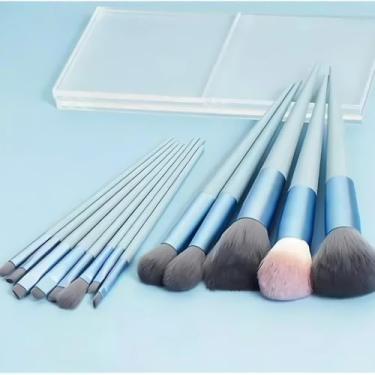 Imagem de Kit 13 Pincéis de Maquiagem Profissional - Cerdas Macias para Rosto e Olhos com Estojo Elegante (Azul)