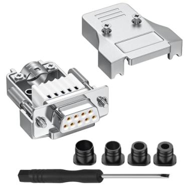 Imagem de QIANRENON Adaptador serial DB9 compacto sem solda, concha de metal, DB9, conector de breakout de terminal de crimpagem fêmea banhado a ouro D-SUB 9 pinos, parafuso frontal, tubo traseiro, para reparo
