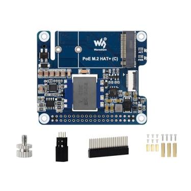 Imagem de Adaptador PCIe para M.2 com função PoE (C) compatível com Raspberry Pi 5, suporta NVMe Protocol 2230/2242 M.2 Unidade de estado sólido, leitura/gravação de alta velocidade, cabeçalho GPIO de 5V 5A