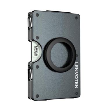 Imagem de Carteira minimalista masculina fina com bloqueio de RFID, porta-cartões de crédito e clipe para dinheiro, bolso frontal, porta-cartões de visita para homens (cinza fosco-AirTag), S12-Matte