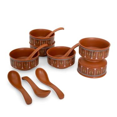 Imagem de Conjunto de 6 tigelas de sopa de terracota com colheres – Tigelas de argila com acabamento fosco rústico para cereais, aveia, caril, lanches, lanches – Utensílios de barro duráveis, seguros para