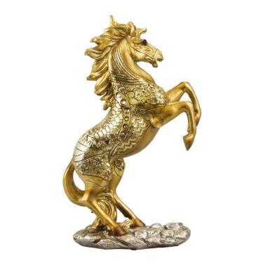 Imagem de Enfeite Luxo Rack Sala Cavalo Dourado Empinando - 33.5cm