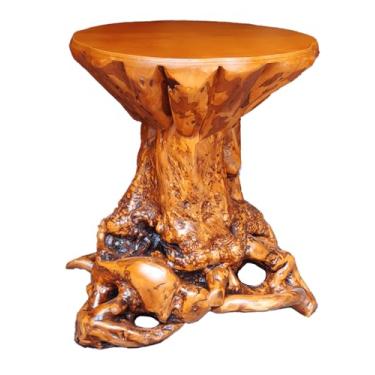 Imagem de Aotea Crafts Mesa de canto rústica de toco/raiz de azaléia | Mesa lateral exclusiva para raiz de madeira | Mesa/banqueta de centro de borda viva natural primitiva recuperada | Móveis de decoração de