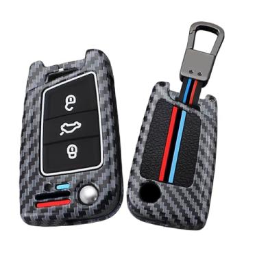 Imagem de HIBEYO Capa de chaveiro dobrável para Volkswagen VW Golf 7 Capa de chave de carro para Volkswagen Polo Tiguan MK7 Sagitar T-ROC Lavida Acessórios Capa de chave de metal e silicone - Chaveiro A (linhas